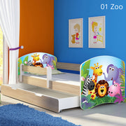 Dječji krevet ACMA s motivom, bočna sonoma + ladica 140x70 cm 01 Zoo