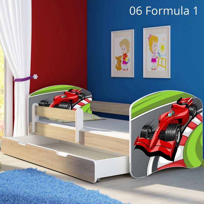 Dječji krevet ACMA s motivom, bočna sonoma + ladica 160x80 cm 06 Formula 1