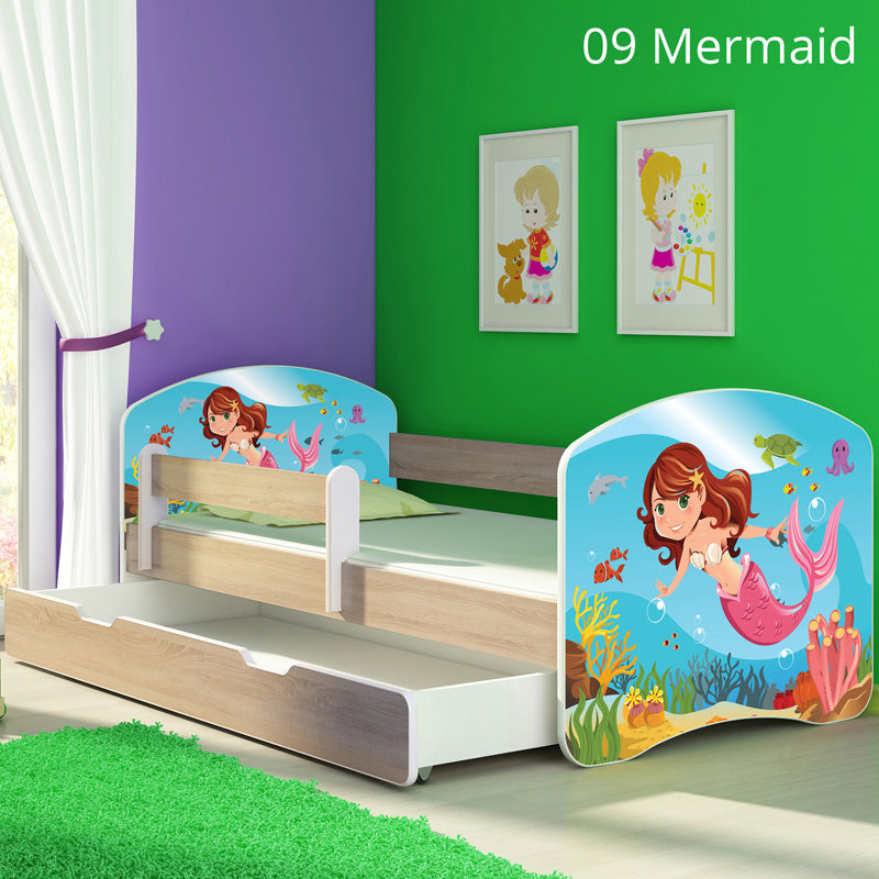 Dječji krevet ACMA s motivom, bočna sonoma + ladica 140x70 cm 09 Mermaid