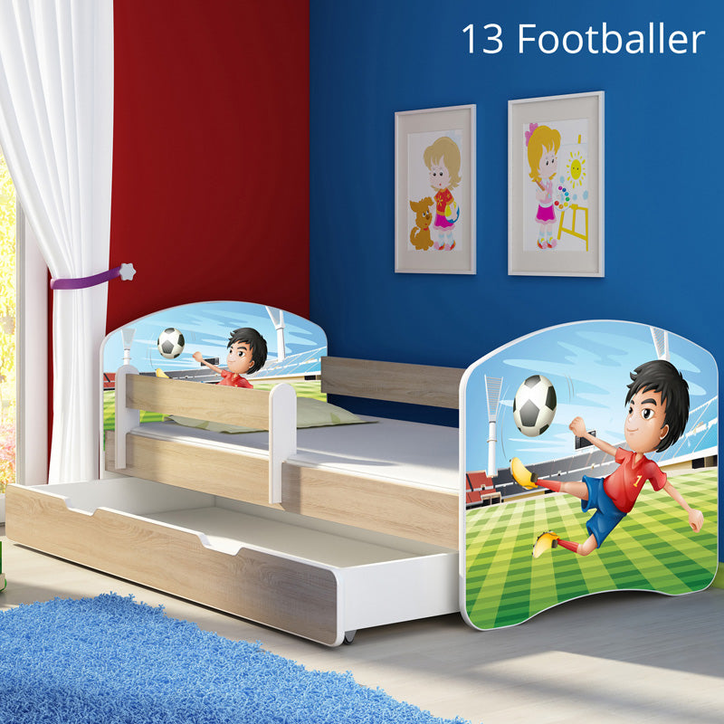 Dječji krevet ACMA s motivom, bočna sonoma + ladica 140x70 cm 13 Footballer
