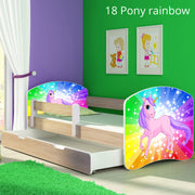 Dječji krevet ACMA s motivom, bočna sonoma + ladica 160x80 cm 18 Pony on a rainbow