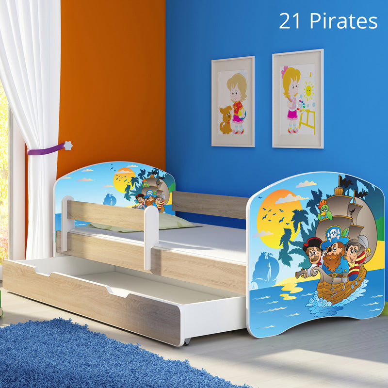 Dječji krevet ACMA s motivom, bočna sonoma + ladica 140x70 cm 21 Pirates
