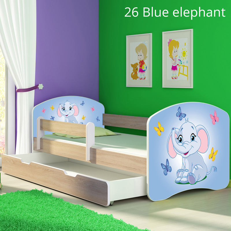 Dječji krevet ACMA s motivom, bočna sonoma + ladica 180x80 cm 26 Blue Elephant