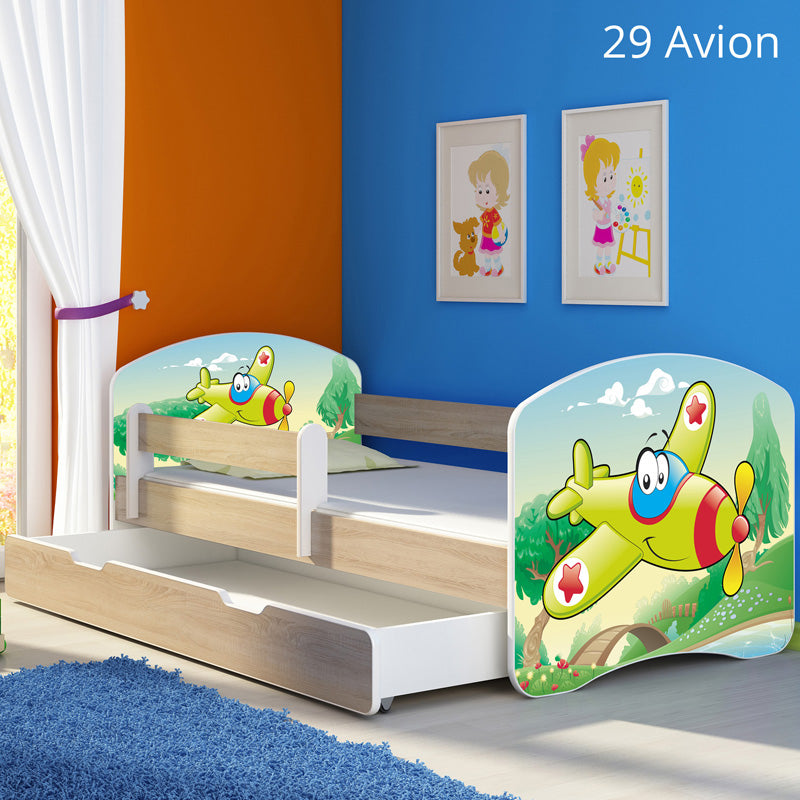 Dječji krevet ACMA s motivom, bočna sonoma + ladica 160x80 cm 29 Aeroplane