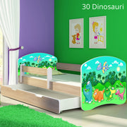 Dječji krevet ACMA s motivom, bočna sonoma + ladica 160x80 cm 30 Dinosaurs