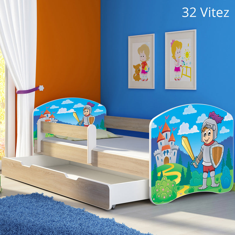Dječji krevet ACMA s motivom, bočna sonoma + ladica 160x80 cm 32 Knight