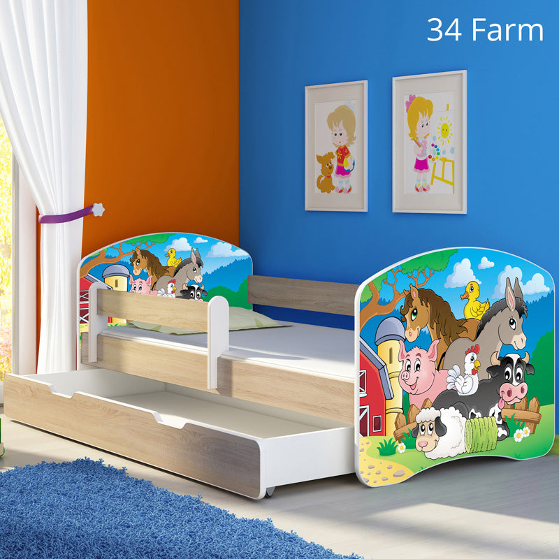 Dječji krevet ACMA s motivom, bočna sonoma + ladica 180x80 cm 34 Farm