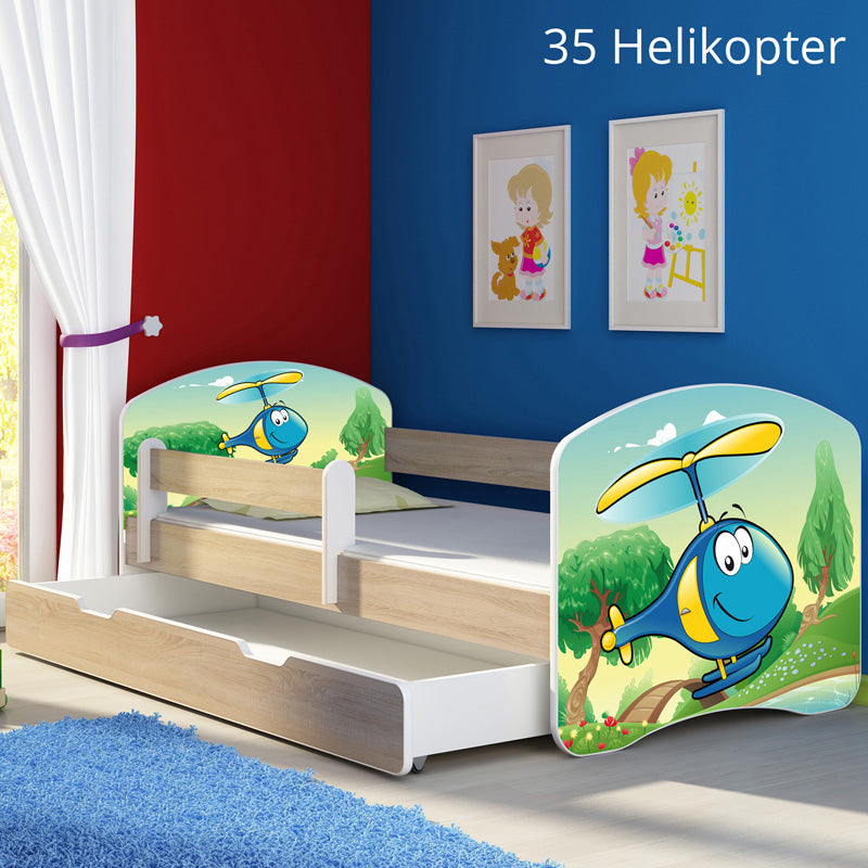 Dječji krevet ACMA s motivom, bočna sonoma + ladica 180x80 cm 35 Helikopter