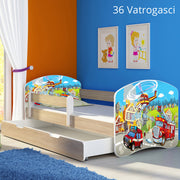 Dječji krevet ACMA s motivom, bočna sonoma + ladica 180x80 cm 36 Vatrogasci