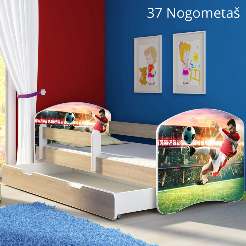 Dječji krevet ACMA s motivom, bočna sonoma + ladica 160x80 cm 37 Nogometaš
