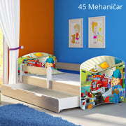 Dječji krevet ACMA s motivom, bočna sonoma + ladica 180x80 cm 45 Mehaničar