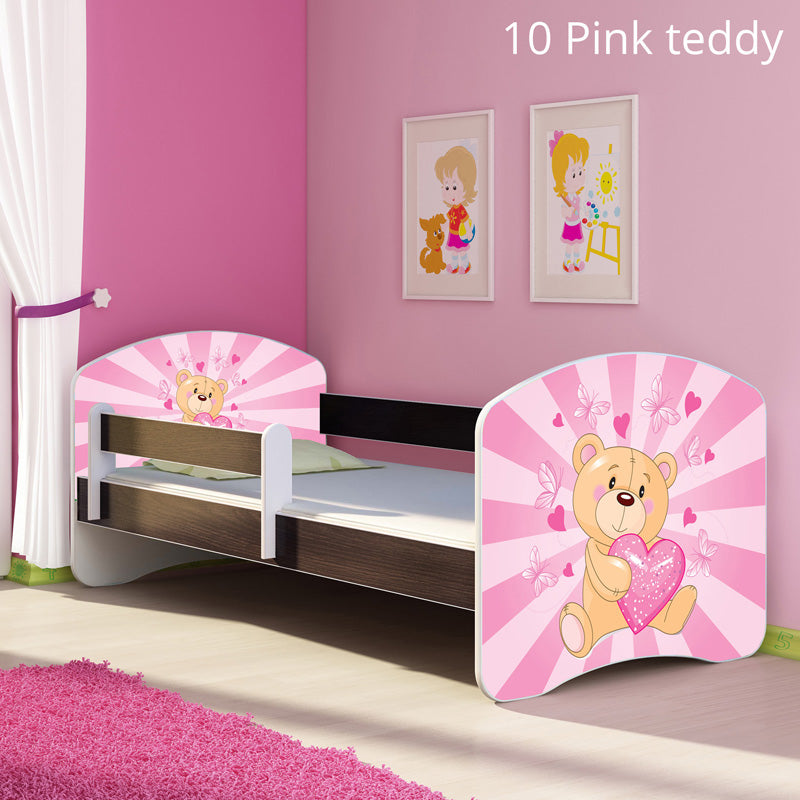 Dječji krevet ACMA s motivom, bočna wenge 180x80 cm 10 Pink Teddy Bear