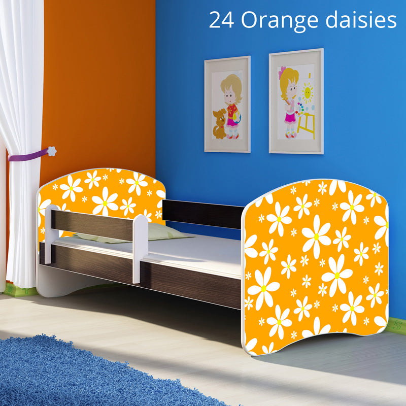 Dječji krevet ACMA s motivom, bočna wenge 140x70 cm 24 Orange Daisy