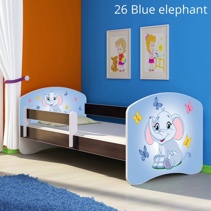 Dječji krevet ACMA s motivom, bočna wenge 140x70 cm 26 Blue Elephant