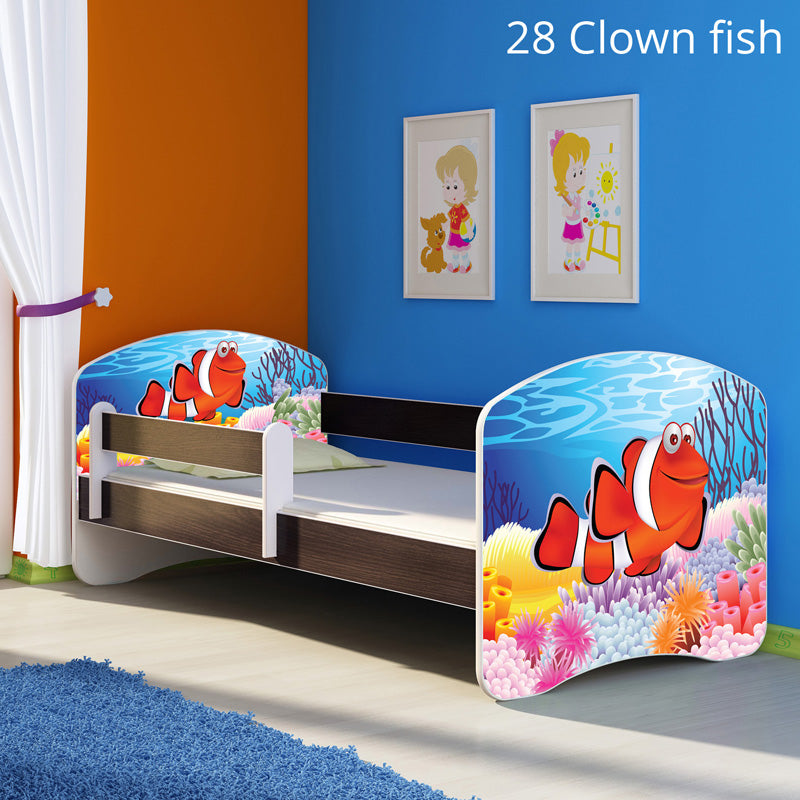Dječji krevet ACMA s motivom, bočna wenge 140x70 cm 28 Clown Fish