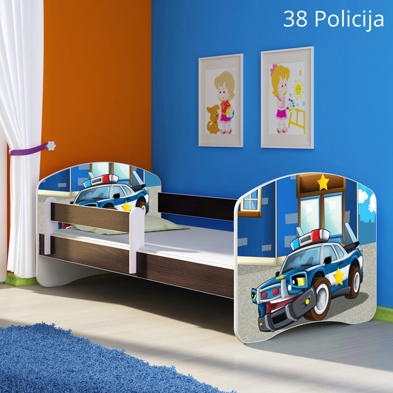 Dječji krevet ACMA s motivom, bočna wenge 180x80 cm 38 Policija