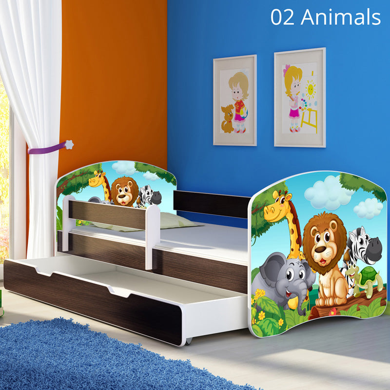 Dječji krevet ACMA s motivom, bočna wenge + ladica 160x80 cm 02 Animals