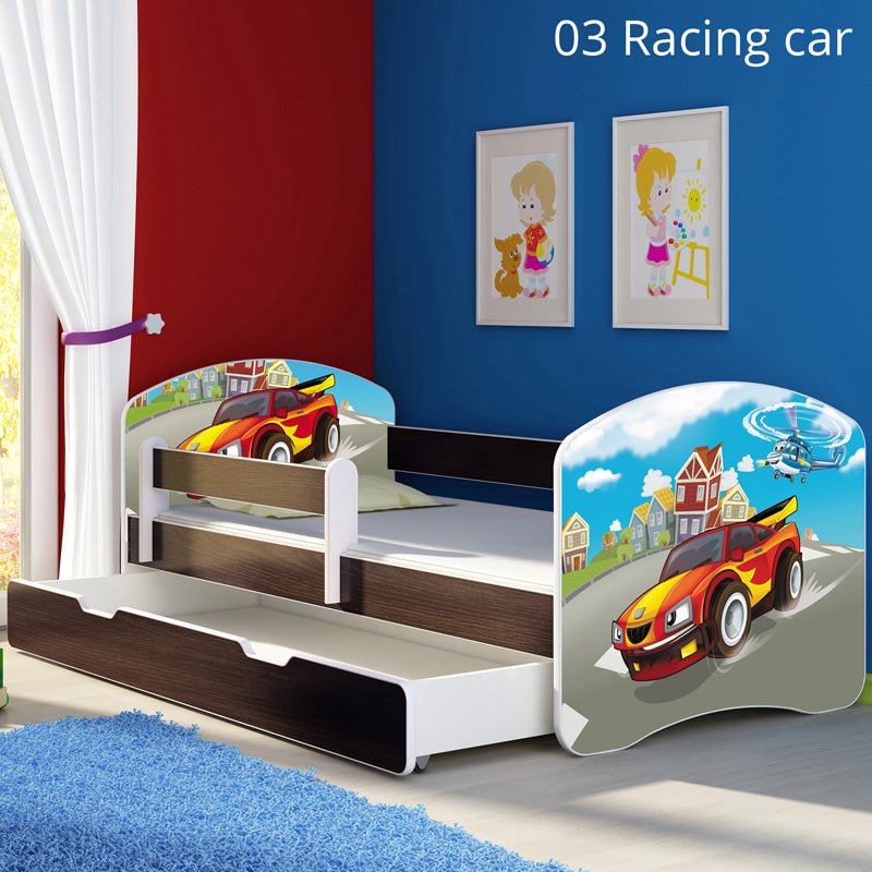 Dječji krevet ACMA s motivom, bočna wenge + ladica 180x80 cm 03 Racing Car