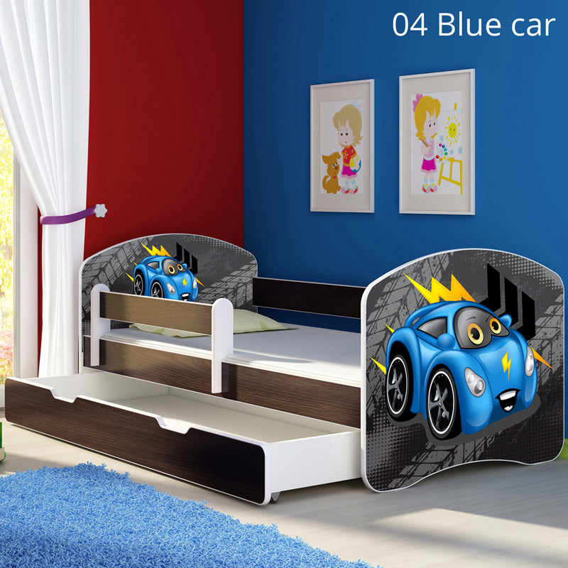 Dječji krevet ACMA s motivom, bočna wenge + ladica 180x80 cm 04 Blue Car