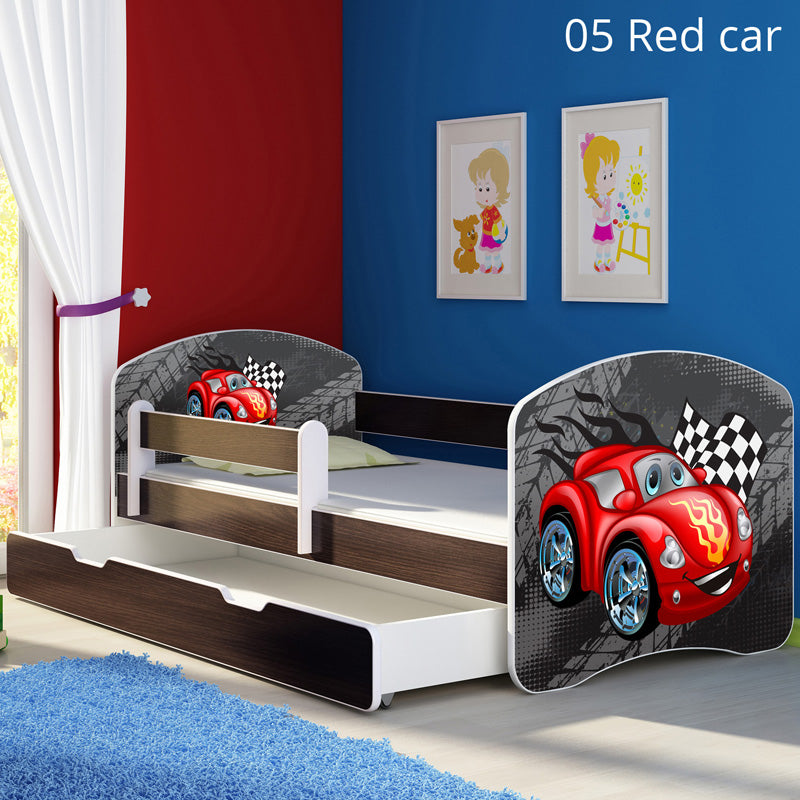 Dječji krevet ACMA s motivom, bočna wenge + ladica 160x80 cm 05 Red Car