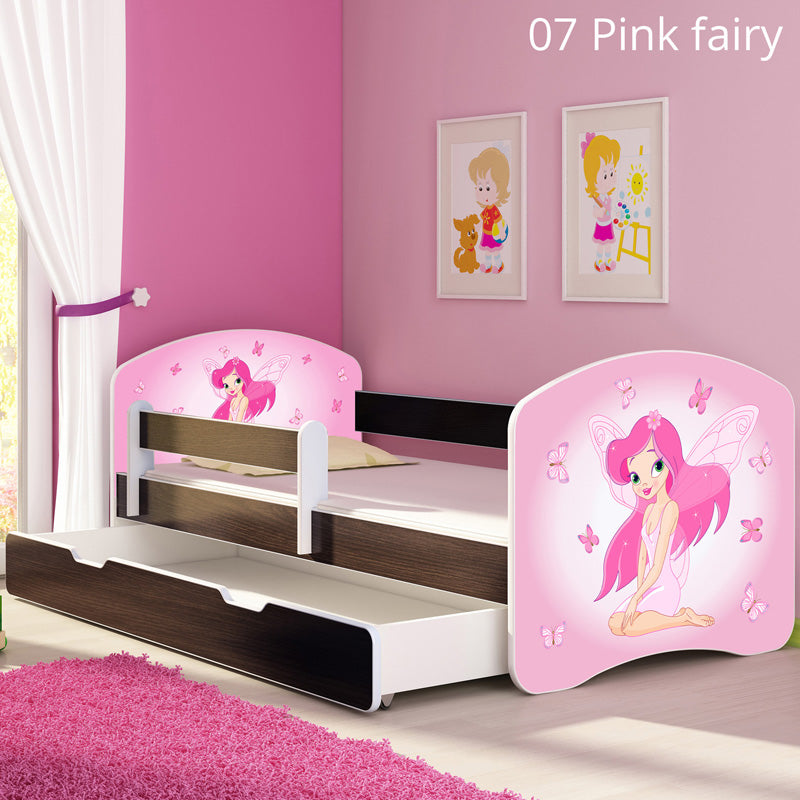Dječji krevet ACMA s motivom, bočna wenge + ladica 160x80 cm 07 Pink Fairy