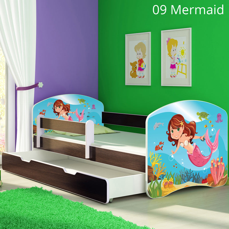 Dječji krevet ACMA s motivom, bočna wenge + ladica 180x80 cm 09 Mermaid