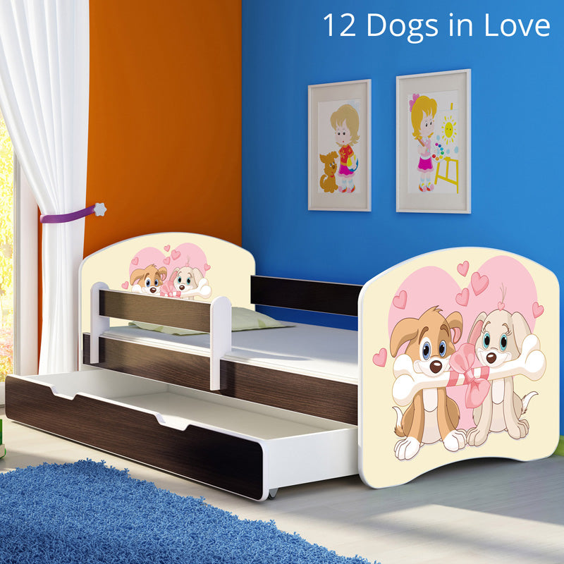 Dječji krevet ACMA s motivom, bočna wenge + ladica 180x80 cm 12 Dogs in Love
