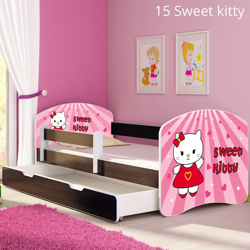 Dječji krevet ACMA s motivom, bočna wenge + ladica 160x80 cm 15 Sweet Kitty