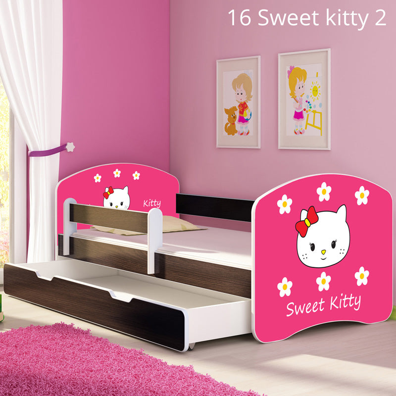 Dječji krevet ACMA s motivom, bočna wenge + ladica 140x70 cm 16 Sweet Kitty 2