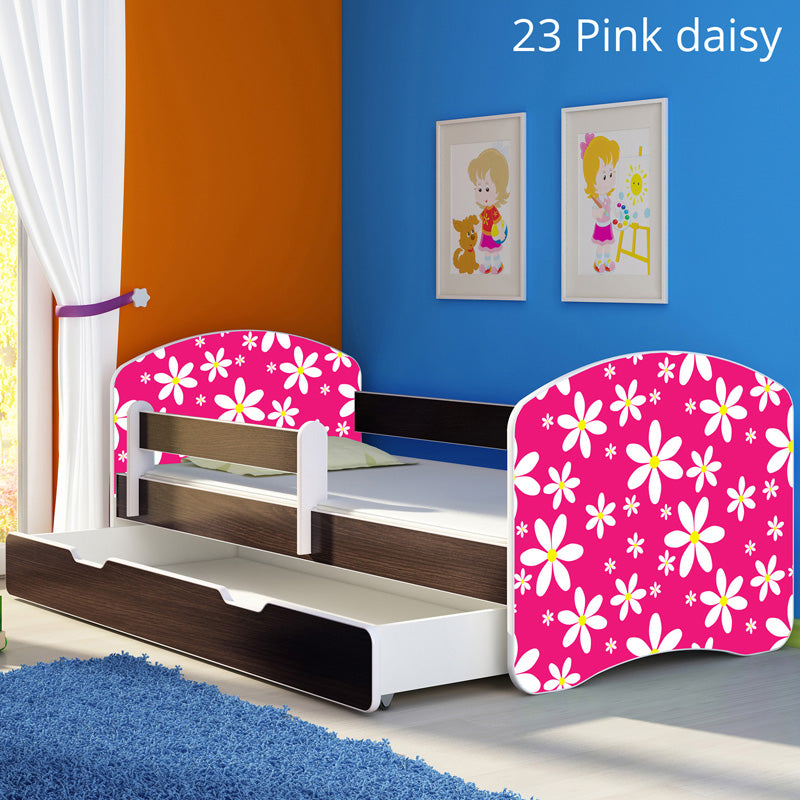 Dječji krevet ACMA s motivom, bočna wenge + ladica 140x70 cm 23 Pink Daisy