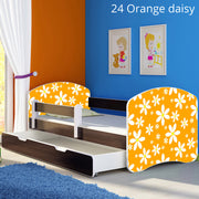 Dječji krevet ACMA s motivom, bočna wenge + ladica 160x80 cm 24 Orange Daisy