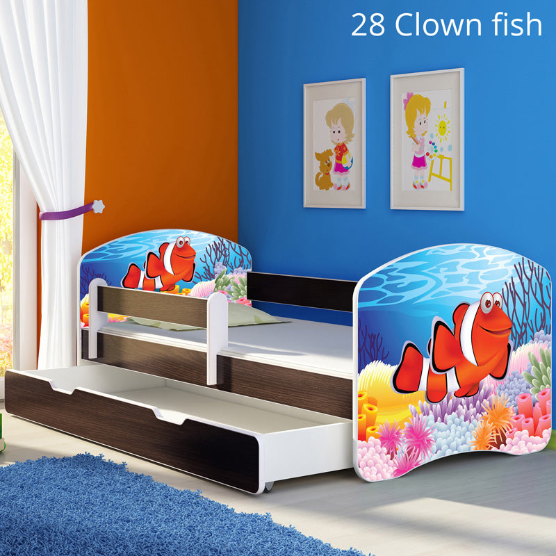 Dječji krevet ACMA s motivom, bočna wenge + ladica 180x80 cm 28 Clown Fish