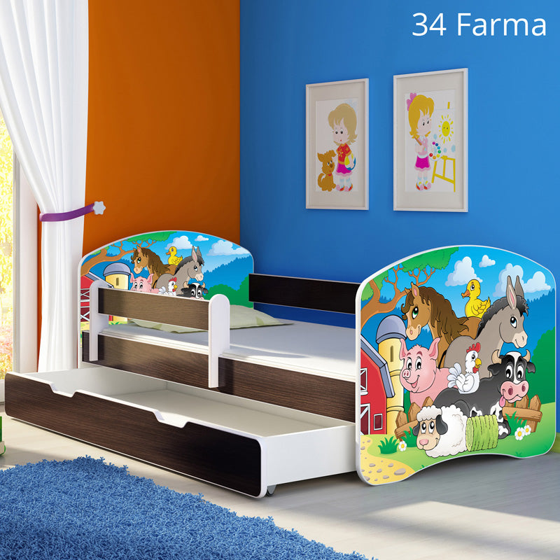 Dječji krevet ACMA s motivom, bočna wenge + ladica 160x80 cm 34 Farm