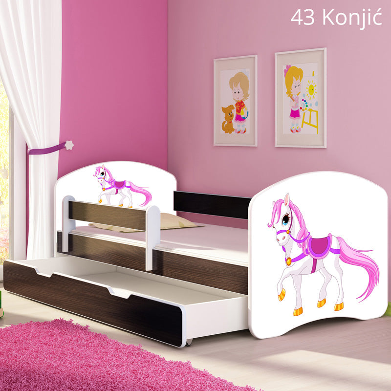 Dječji krevet ACMA s motivom, bočna wenge + ladica 140x70 cm 43 Konjić