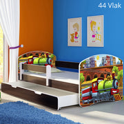 Dječji krevet ACMA s motivom, bočna wenge + ladica 160x80 cm 44 Vlak