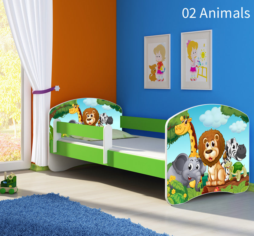 Dječji krevet ACMA s motivom, bočna zelena 160x80 cm 02 Animals