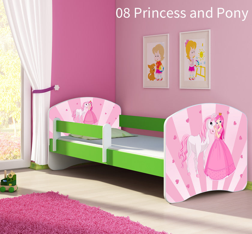 Dječji krevet ACMA s motivom, bočna zelena 140x70 cm 08 Princess with Pony