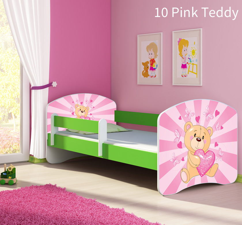 Dječji krevet ACMA s motivom, bočna zelena 140x70 cm 10 Pink Teddy Bear