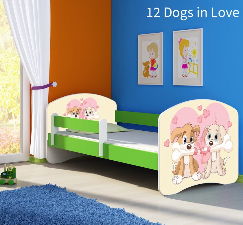 Dječji krevet ACMA s motivom, bočna zelena 180x80 cm 12 Dogs in Love