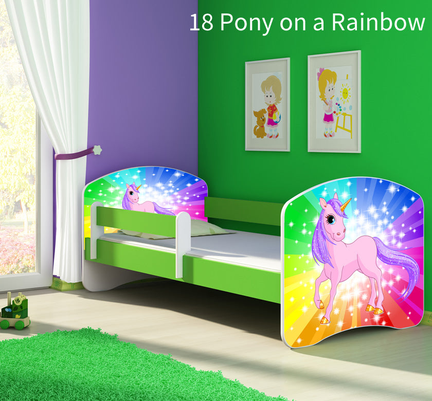 Dječji krevet ACMA s motivom, bočna zelena 180x80 cm 18 Pony on a rainbow