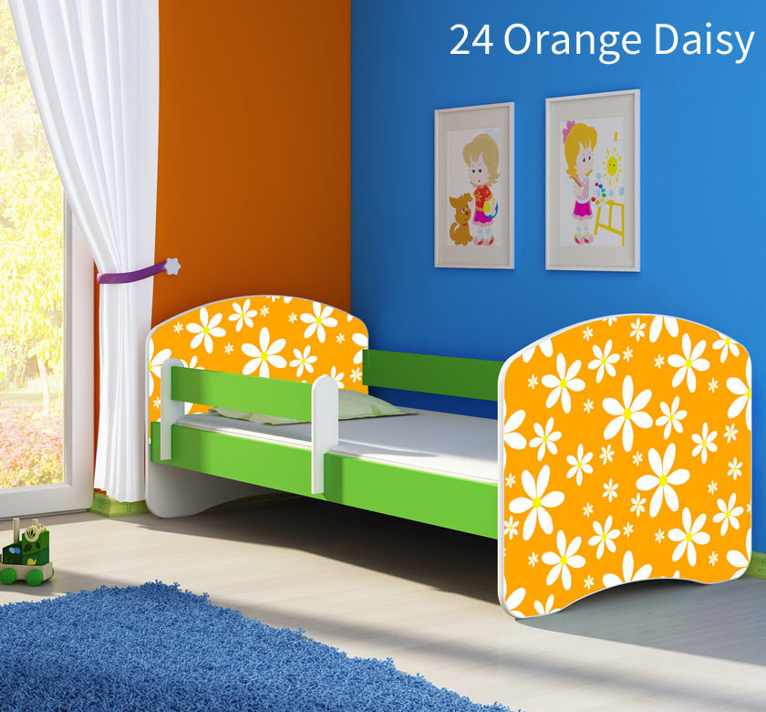 Dječji krevet ACMA s motivom, bočna zelena 140x70 cm 24 Orange Daisy