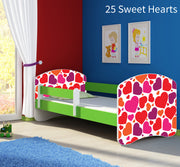 Dječji krevet ACMA s motivom, bočna zelena 180x80 cm 25 Sweet hearts