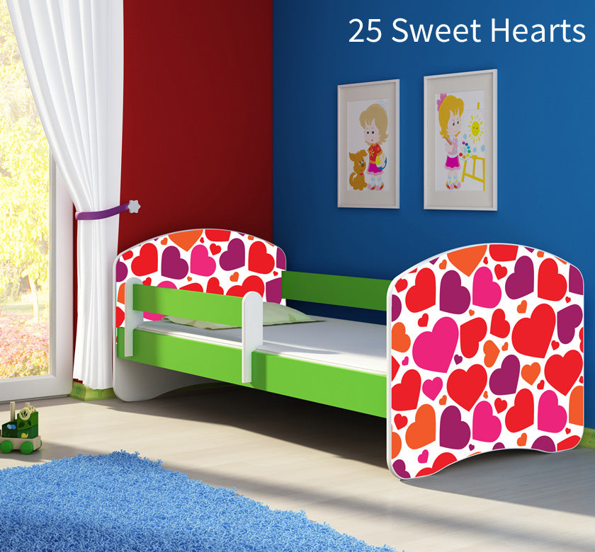 Dječji krevet ACMA s motivom, bočna zelena 180x80 cm 25 Sweet hearts