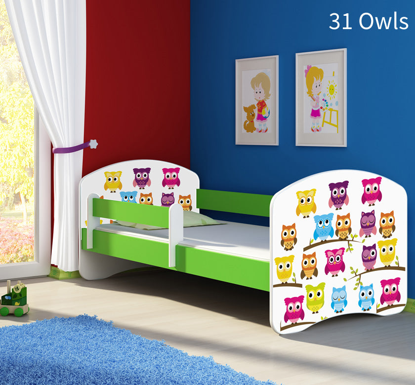 Dječji krevet ACMA s motivom, bočna zelena 160x80 cm 31 Owls