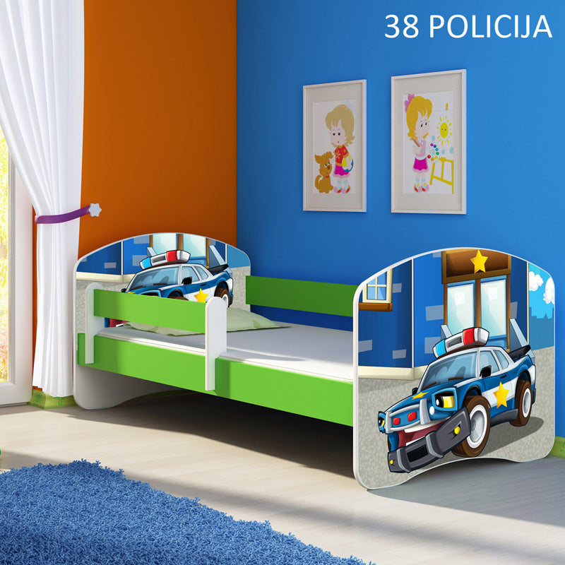Dječji krevet ACMA s motivom, bočna zelena 160x80 cm 38 Policija