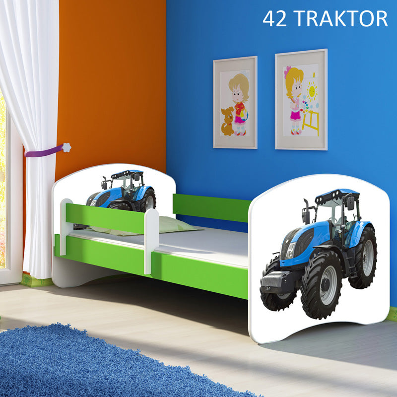 Dječji krevet ACMA s motivom, bočna zelena 160x80 cm 42 Traktor
