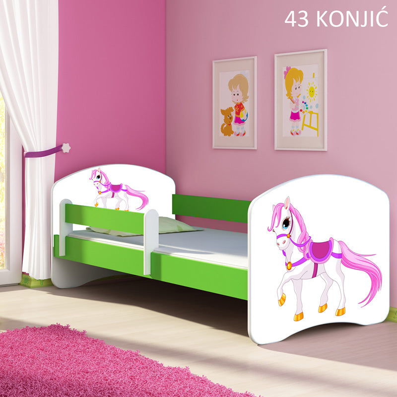 Dječji krevet ACMA s motivom, bočna zelena 140x70 cm 43 Konjić