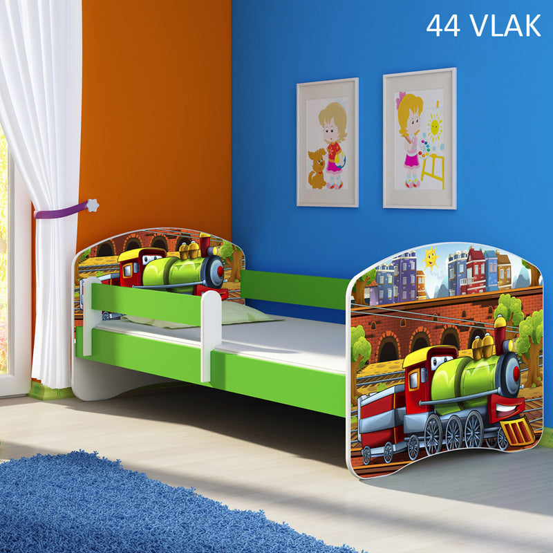 Dječji krevet ACMA s motivom, bočna zelena 160x80 cm 44 Vlak