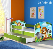 Dječji krevet ACMA s motivom, bočna zelena + ladica 160x80 cm 02 Animals