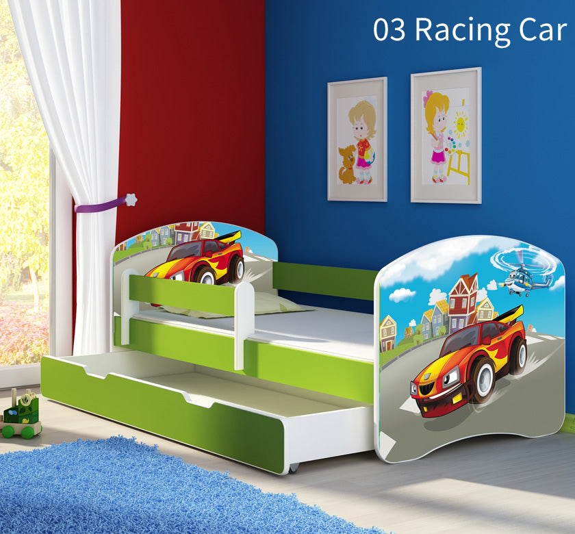Dječji krevet ACMA s motivom, bočna zelena + ladica 180x80 cm 03 Racing Car